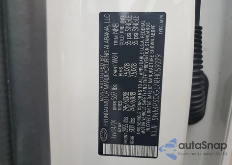 2024 Hyundai Santa Fe Xrt from USA, damaged, VIN 5NMP3DGL7RH059279